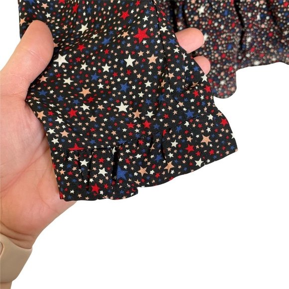 Madewell Silk Ruffle-Hem Wrap Top in Starry Night Black Red White Blue Size XXS - Picture 5 of 11